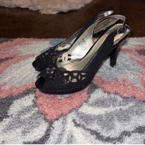 Anne Klein Black Cutout Slingback Heels